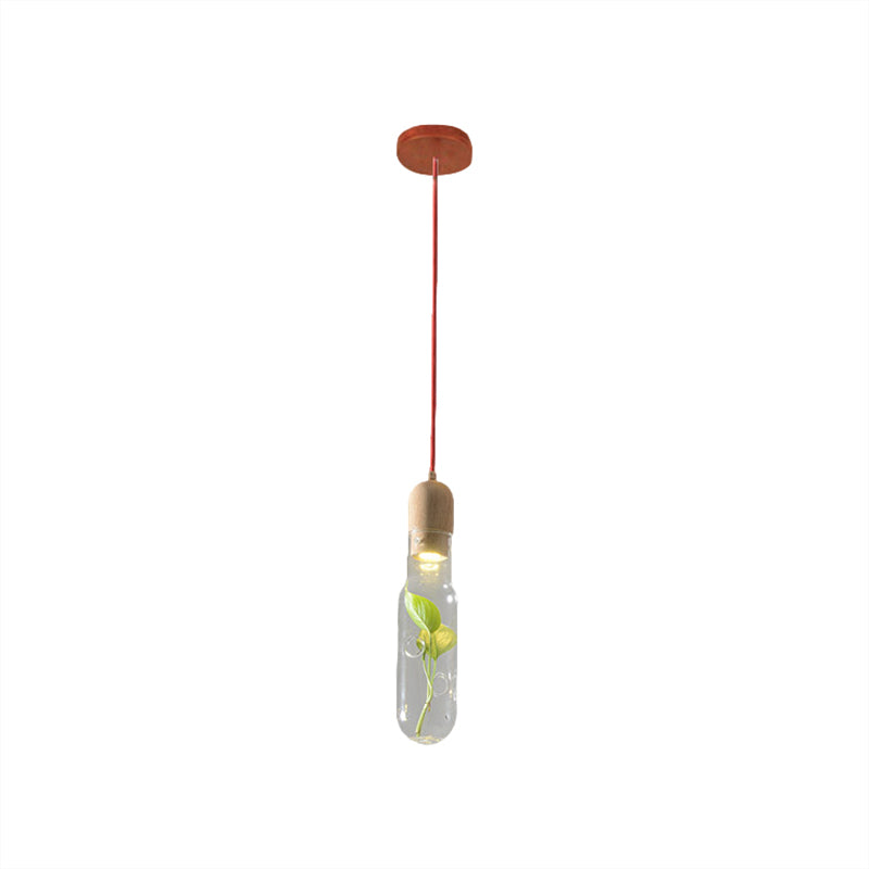1-Head Ceiling Pendant Factory Bottle Clear Glass LED Pendulum Light with Inner Plant Deco Clearhalo 'Ceiling Lights' 'Chandeliers' 'Glass shade' 'Glass' 'Pendant Lights' 'Pendants' Lighting' 1781478