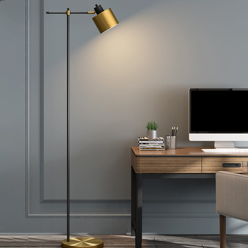 1-Light Living Room Standing Light Simple Brass Reading Floor Lamp with Drum Metal Shade Brass Clearhalo 'Floor Lamps' 'Lamps' Lighting' 1781480
