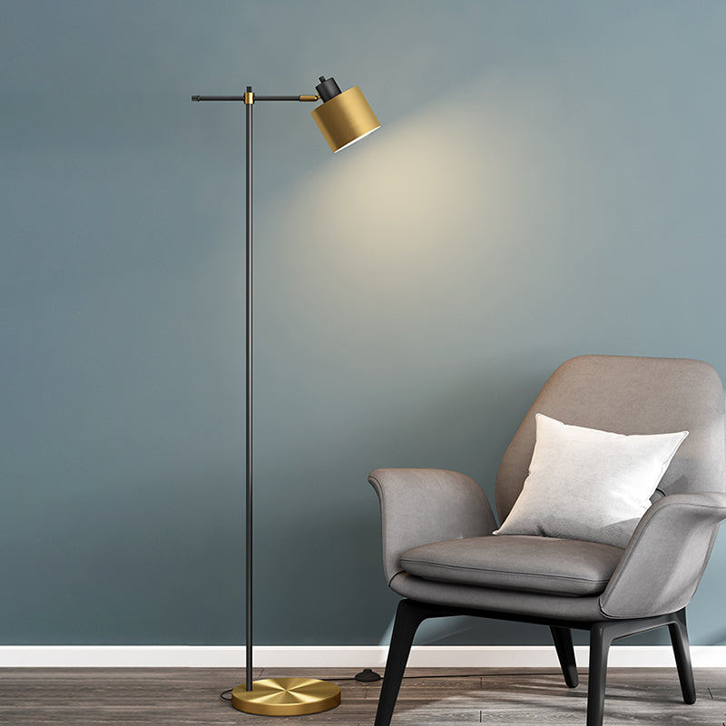 1-Light Living Room Standing Light Simple Brass Reading Floor Lamp with Drum Metal Shade Clearhalo 'Floor Lamps' 'Lamps' Lighting' 1781481