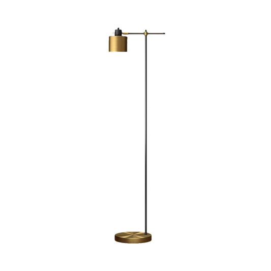 1-Light Living Room Standing Light Simple Brass Reading Floor Lamp with Drum Metal Shade Clearhalo 'Floor Lamps' 'Lamps' Lighting' 1781482