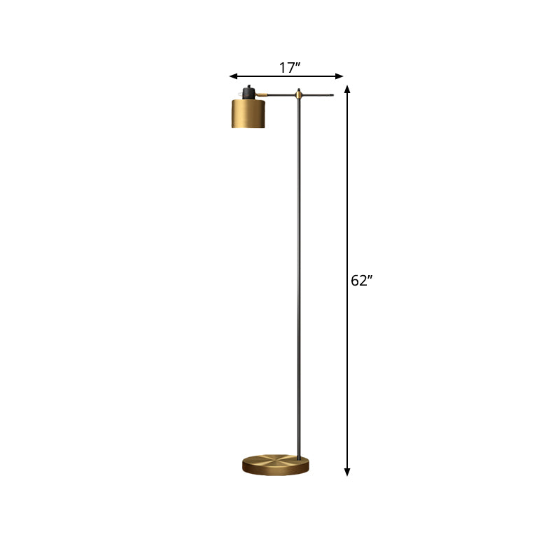 1-Light Living Room Standing Light Simple Brass Reading Floor Lamp with Drum Metal Shade Clearhalo 'Floor Lamps' 'Lamps' Lighting' 1781483