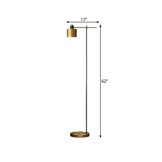 1-Light Living Room Standing Light Simple Brass Reading Floor Lamp with Drum Metal Shade Clearhalo 'Floor Lamps' 'Lamps' Lighting' 1781483