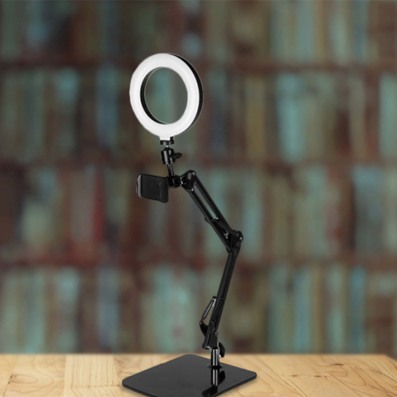 Mobile Phone Support LED Vanity Lamp Modernist Black USB Fill-in Flash Light with Round Metal Shade Black USB Clearhalo 'Cast Iron' 'Glass' 'Industrial' 'Modern wall lights' 'Modern' 'Tiffany' 'Traditional wall lights' 'Vanity Lights' 'Wall Lights' Lighting' 1781514