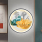 Yellow/Green Circle Wall Light Fixture Asian Style LED Fabric Wall Mural Mount Lamp with Landscape Pattern Yellow A Clearhalo 'Wall Lamps & Sconces' 'Wall Lights' Lighting' 1781526