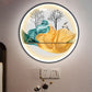 Yellow/Green Circle Wall Light Fixture Asian Style LED Fabric Wall Mural Mount Lamp with Landscape Pattern Clearhalo 'Wall Lamps & Sconces' 'Wall Lights' Lighting' 1781527