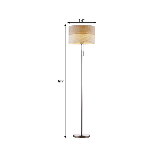 Beige Cylinder Floor Standing Lamp Minimal Fabric 1 Light Fabric Reading Floor Light with Pull Chain Clearhalo 'Floor Lamps' 'Lamps' Lighting' 1781548