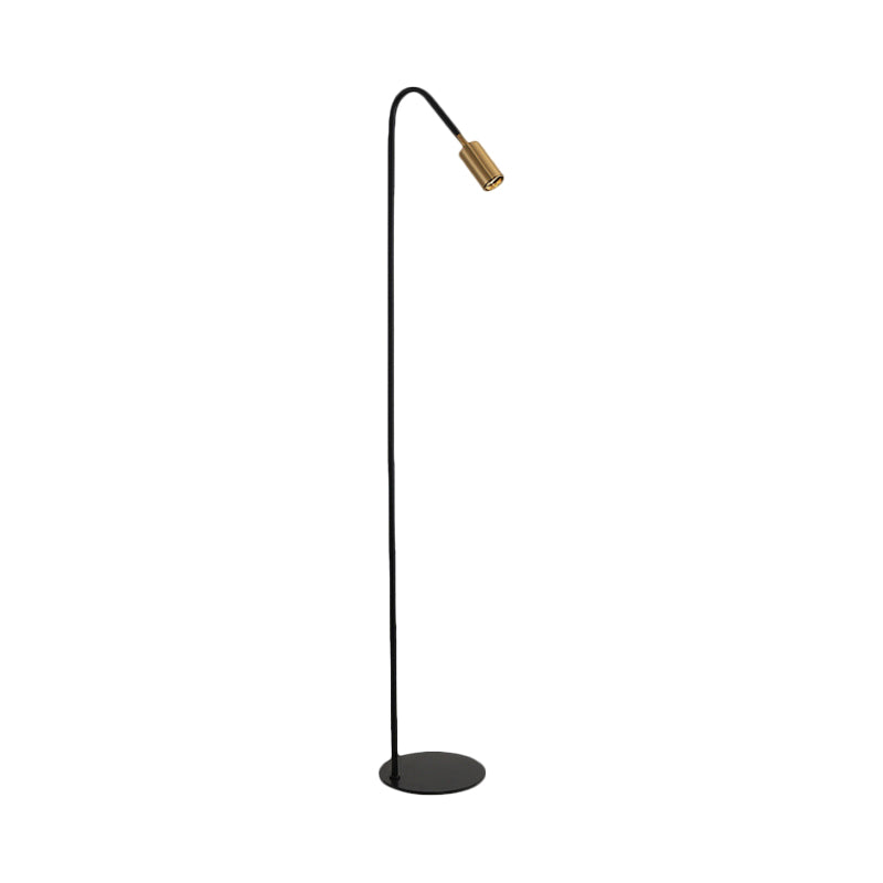 Minimal Tubular Standing Floor Light Metal 1 Head Living Room Floor Lighting in Black with Curved Arm Clearhalo 'Floor Lamps' 'Lamps' Lighting' 1781551