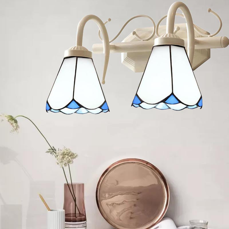 Traditional Cone Wall Lighting with Curved Arm White Glass 2/3 Lights Sconce Lighting for Bathroom Clearhalo 'Industrial' 'Middle century wall lights' 'Tiffany wall lights' 'Tiffany' 'Wall Lamps & Sconces' 'Wall Lights' Lighting' 178158