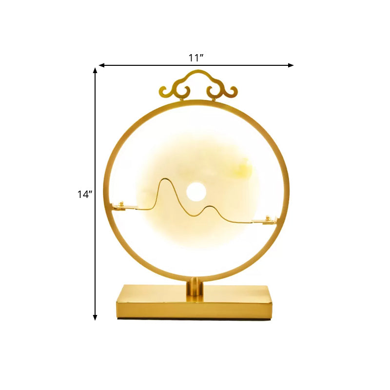 Loop Night Table Lamp Simple Metal 11"/12" W LED Bedroom Night Lighting in Brass with Round Jade Deco Clearhalo 'Lamps' 'Table Lamps' Lighting' 1781583