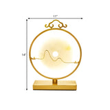 Loop Night Table Lamp Simple Metal 11"/12" W LED Bedroom Night Lighting in Brass with Round Jade Deco Clearhalo 'Lamps' 'Table Lamps' Lighting' 1781583