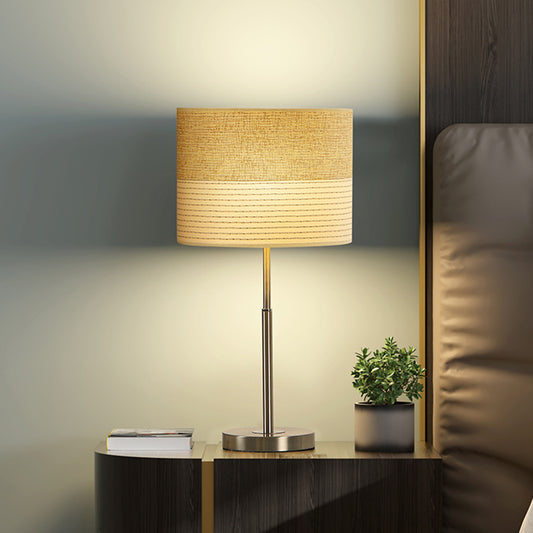 Contemporary Cylinder Night Lighting Fabric 1-Light Bedside Nightstand Lamp in Cream Gray Clearhalo 'Lamps' 'Table Lamps' Lighting' 1781586