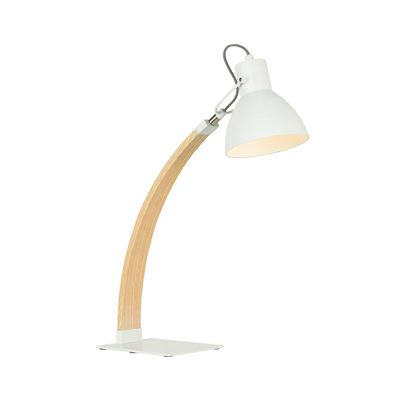 1 Light Study Room Reading Light Simple Black/White Finish Wood Desk Lighting with Domed Metallic Shade Clearhalo 'Lamps' 'Table Lamps' Lighting' 1781596