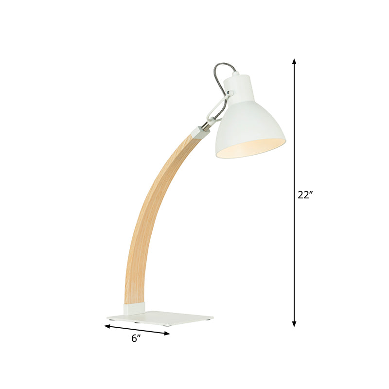 1 Light Study Room Reading Light Simple Black/White Finish Wood Desk Lighting with Domed Metallic Shade Clearhalo 'Lamps' 'Table Lamps' Lighting' 1781597