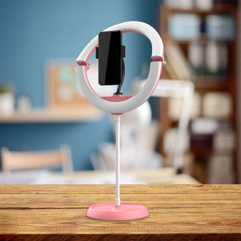 Simplicity Folded Round Vanity Lamp Metal Mobile Phone Support LED Fill-in Light in Black/White/Pink Pink USB Clearhalo 'Cast Iron' 'Glass' 'Industrial' 'Modern wall lights' 'Modern' 'Tiffany' 'Traditional wall lights' 'Vanity Lights' 'Wall Lights' Lighting' 1781603