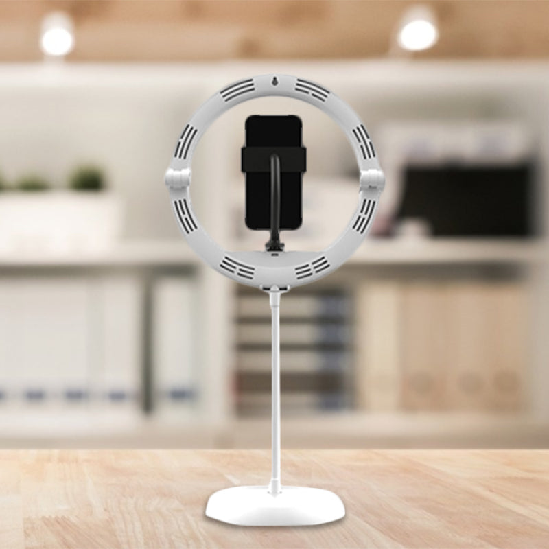 Simplicity Folded Round Vanity Lamp Metal Mobile Phone Support LED Fill-in Light in Black/White/Pink White USB Clearhalo 'Cast Iron' 'Glass' 'Industrial' 'Modern wall lights' 'Modern' 'Tiffany' 'Traditional wall lights' 'Vanity Lights' 'Wall Lights' Lighting' 1781611