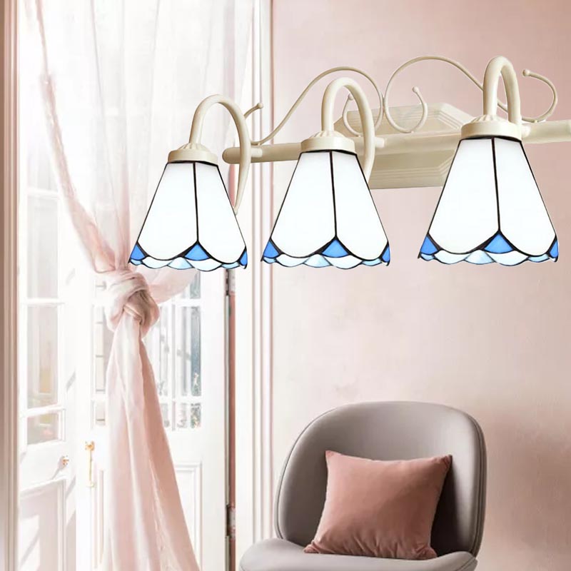 Traditional Cone Wall Lighting with Curved Arm White Glass 2/3 Lights Sconce Lighting for Bathroom Clearhalo 'Industrial' 'Middle century wall lights' 'Tiffany wall lights' 'Tiffany' 'Wall Lamps & Sconces' 'Wall Lights' Lighting' 178162
