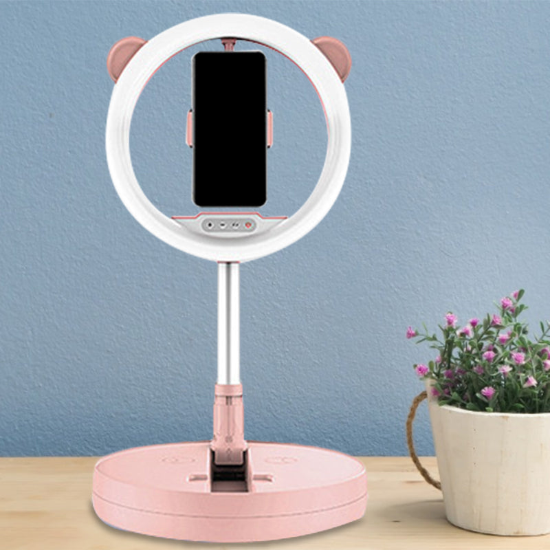 Circular Make-Up Light Minimalist Metal Mobile Phone Support LED Fill-in Lighting in Black/White Light with USB Port Pink USB Clearhalo 'Cast Iron' 'Glass' 'Industrial' 'Modern wall lights' 'Modern' 'Tiffany' 'Traditional wall lights' 'Vanity Lights' 'Wall Lights' Lighting' 1781620