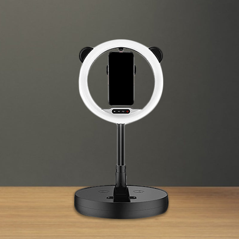 Circular Make-Up Light Minimalist Metal Mobile Phone Support LED Fill-in Lighting in Black/White Light with USB Port Clearhalo 'Cast Iron' 'Glass' 'Industrial' 'Modern wall lights' 'Modern' 'Tiffany' 'Traditional wall lights' 'Vanity Lights' 'Wall Lights' Lighting' 1781625