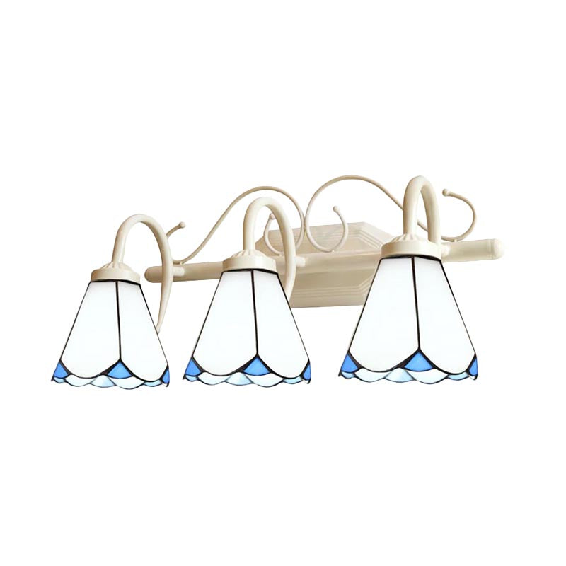 Traditional Cone Wall Lighting with Curved Arm White Glass 2/3 Lights Sconce Lighting for Bathroom Clearhalo 'Industrial' 'Middle century wall lights' 'Tiffany wall lights' 'Tiffany' 'Wall Lamps & Sconces' 'Wall Lights' Lighting' 178163