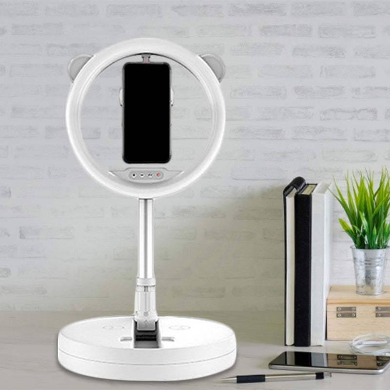 Circular Make-Up Light Minimalist Metal Mobile Phone Support LED Fill-in Lighting in Black/White Light with USB Port Clearhalo 'Cast Iron' 'Glass' 'Industrial' 'Modern wall lights' 'Modern' 'Tiffany' 'Traditional wall lights' 'Vanity Lights' 'Wall Lights' Lighting' 1781630