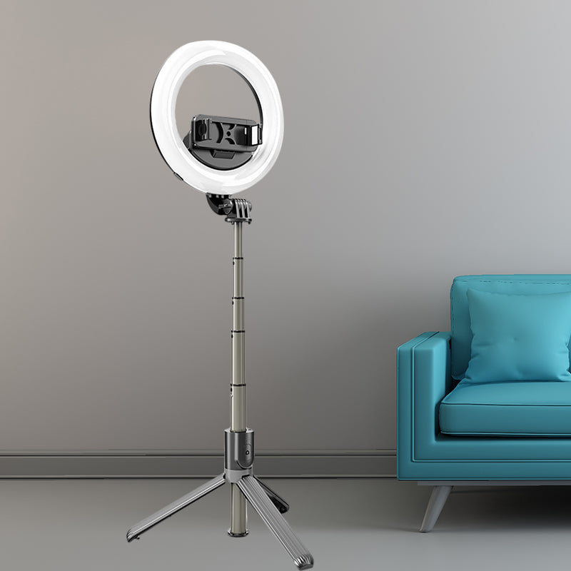 Minimal Round Vanity Light Metal Mobile Phone Support Tripod LED Fill Lighting in Black Black Clearhalo 'Cast Iron' 'Glass' 'Industrial' 'Modern wall lights' 'Modern' 'Tiffany' 'Traditional wall lights' 'Vanity Lights' 'Wall Lights' Lighting' 1781632