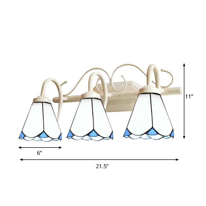 Traditional Cone Wall Lighting with Curved Arm White Glass 2/3 Lights Sconce Lighting for Bathroom Clearhalo 'Industrial' 'Middle century wall lights' 'Tiffany wall lights' 'Tiffany' 'Wall Lamps & Sconces' 'Wall Lights' Lighting' 178164