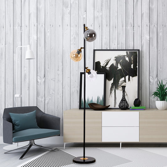 Sphere Multi-Color Glass Standing Lighting Simple 3 Heads Living Room Floor Reading Lamp with Metal Base Clearhalo 'Floor Lamps' 'Lamps' Lighting' 1781658