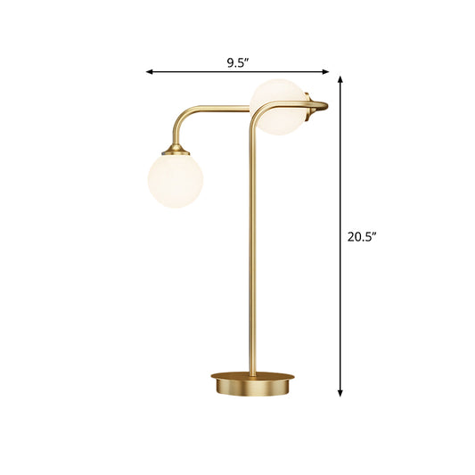 Global Milky Glass Table Lighting Minimalist 2-Head Gold Nightstand Lamp with Metal Arm Clearhalo 'Lamps' 'Table Lamps' Lighting' 1781672