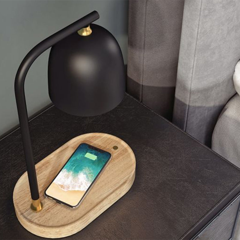 Minimalist 1 Head Nightstand Light Black/White/Red Finish Dome Wooden Night Lamp with Metallic Shade Clearhalo 'Lamps' 'Table Lamps' Lighting' 1781687