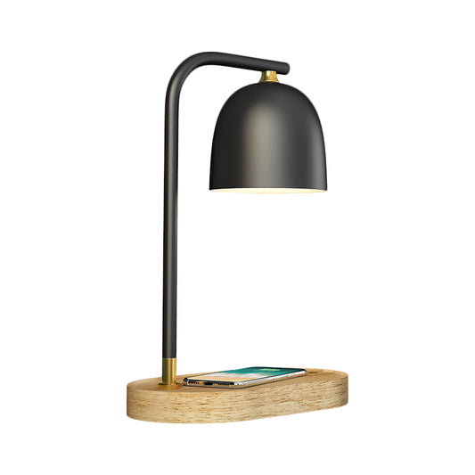 Minimalist 1 Head Nightstand Light Black/White/Red Finish Dome Wooden Night Lamp with Metallic Shade Clearhalo 'Lamps' 'Table Lamps' Lighting' 1781688