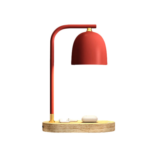 Minimalist 1 Head Nightstand Light Black/White/Red Finish Dome Wooden Night Lamp with Metallic Shade Clearhalo 'Lamps' 'Table Lamps' Lighting' 1781693