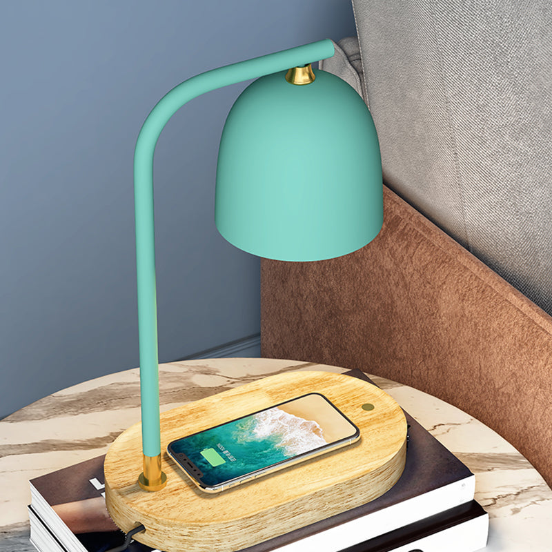 Minimalist 1 Head Nightstand Light Black/White/Red Finish Dome Wooden Night Lamp with Metallic Shade Green Clearhalo 'Lamps' 'Table Lamps' Lighting' 1781694