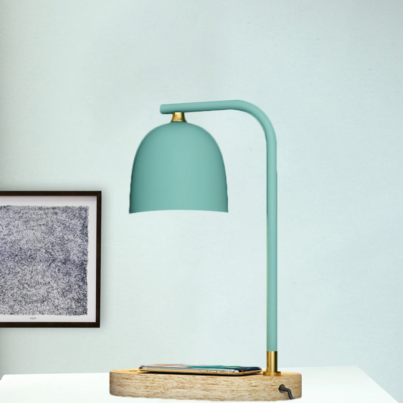 Minimalist 1 Head Nightstand Light Black/White/Red Finish Dome Wooden Night Lamp with Metallic Shade Clearhalo 'Lamps' 'Table Lamps' Lighting' 1781695