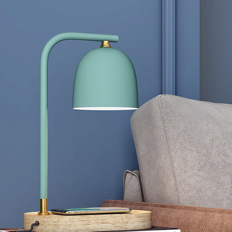 Minimalist 1 Head Nightstand Light Black/White/Red Finish Dome Wooden Night Lamp with Metallic Shade Clearhalo 'Lamps' 'Table Lamps' Lighting' 1781696