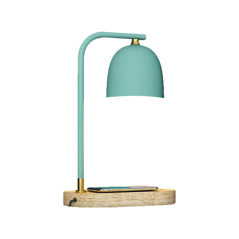 Minimalist 1 Head Nightstand Light Black/White/Red Finish Dome Wooden Night Lamp with Metallic Shade Clearhalo 'Lamps' 'Table Lamps' Lighting' 1781697