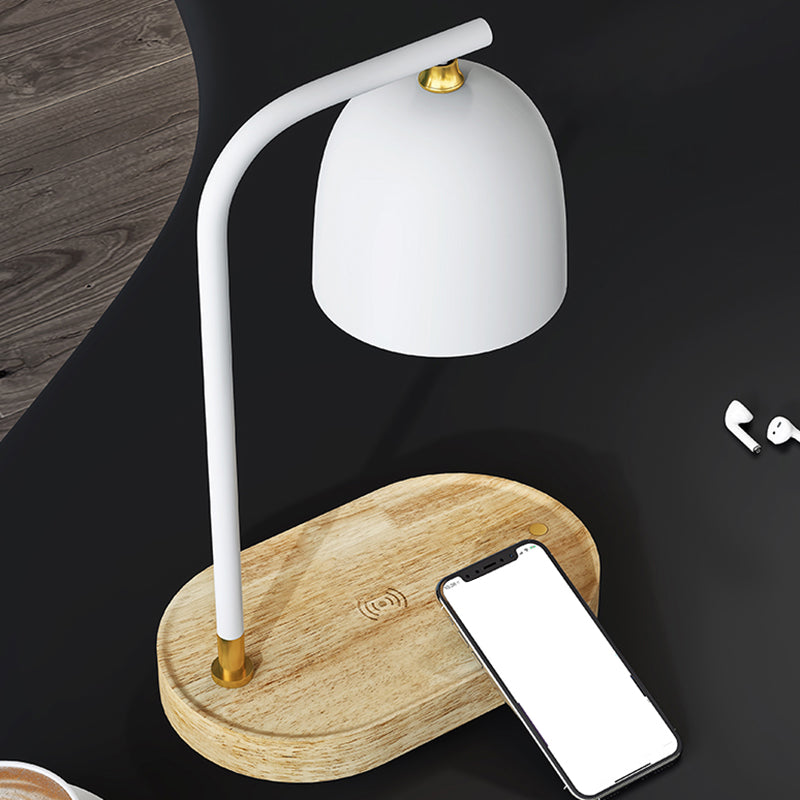 Minimalist 1 Head Nightstand Light Black/White/Red Finish Dome Wooden Night Lamp with Metallic Shade White Clearhalo 'Lamps' 'Table Lamps' Lighting' 1781698