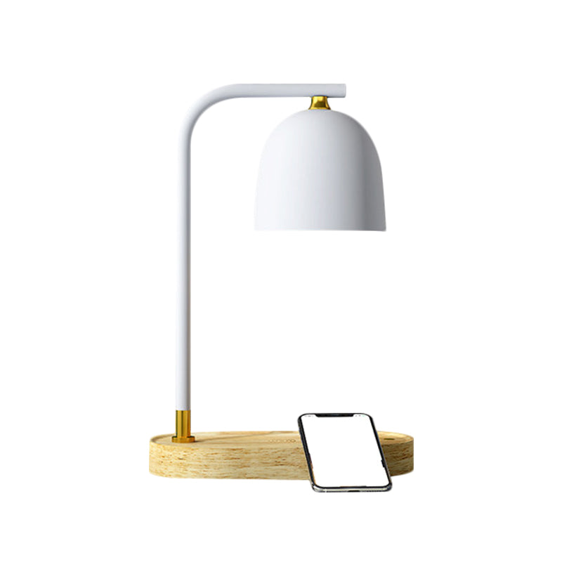 Minimalist 1 Head Nightstand Light Black/White/Red Finish Dome Wooden Night Lamp with Metallic Shade Clearhalo 'Lamps' 'Table Lamps' Lighting' 1781700