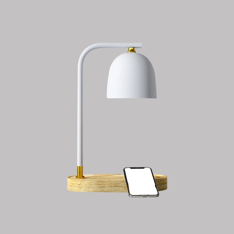 Minimalist 1 Head Nightstand Light Black/White/Red Finish Dome Wooden Night Lamp with Metallic Shade Clearhalo 'Lamps' 'Table Lamps' Lighting' 1781701