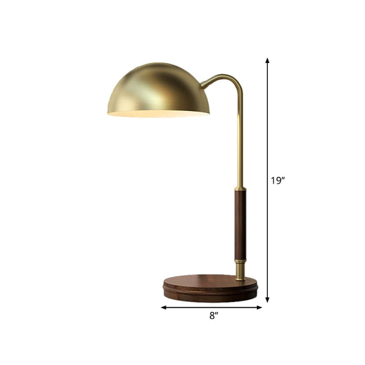 Metal Dome Shade Table Lighting Simple 1 Head Brown Finish Night Lamp with Curvy Arm for Living Room Clearhalo 'Lamps' 'Table Lamps' Lighting' 1781705