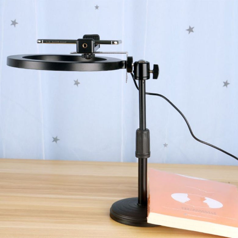 Phone Holder LED Vanity Lighting Modern Style Black Fill-in Lamp with Round Metal Shade Clearhalo 'Cast Iron' 'Glass' 'Industrial' 'Modern wall lights' 'Modern' 'Tiffany' 'Traditional wall lights' 'Vanity Lights' 'Wall Lights' Lighting' 1781707