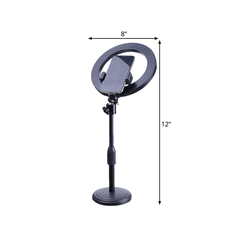 Phone Holder LED Vanity Lighting Modern Style Black Fill-in Lamp with Round Metal Shade Clearhalo 'Cast Iron' 'Glass' 'Industrial' 'Modern wall lights' 'Modern' 'Tiffany' 'Traditional wall lights' 'Vanity Lights' 'Wall Lights' Lighting' 1781709
