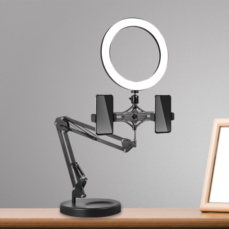 Circular Shaped Mirror Lamp Simplicity Black USB LED Fill-in Flash Lighting with Adjustable Arm Clearhalo 'Cast Iron' 'Glass' 'Industrial' 'Modern wall lights' 'Modern' 'Tiffany' 'Traditional wall lights' 'Vanity Lights' 'Wall Lights' Lighting' 1781711