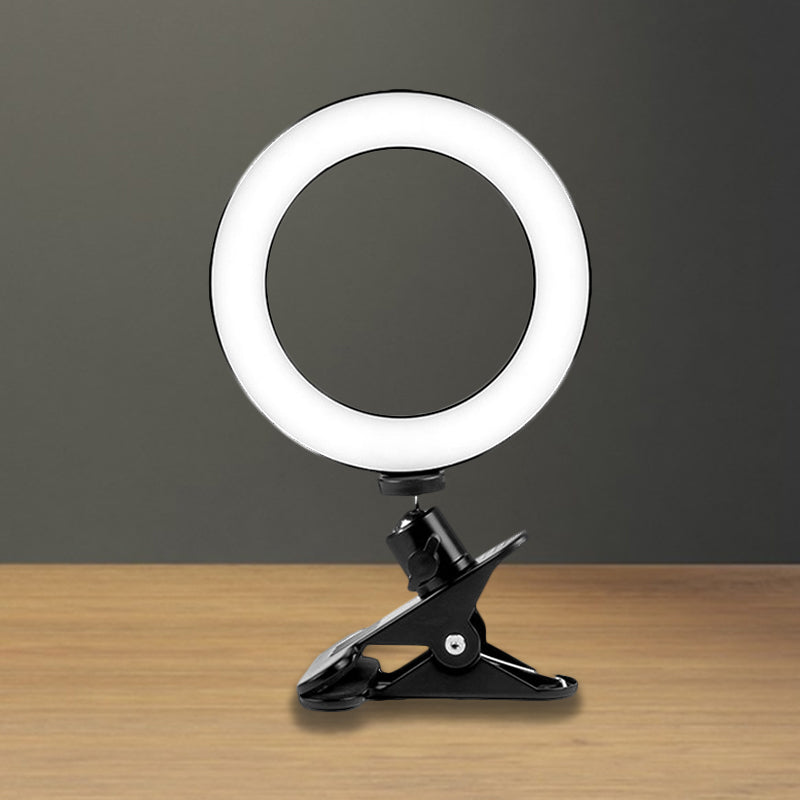 Black Circular Shade Mirror Lamp Minimalist Metallic USB LED Fill Lamp with Tripod Stand Black USB Clearhalo 'Cast Iron' 'Glass' 'Industrial' 'Modern wall lights' 'Modern' 'Tiffany' 'Traditional wall lights' 'Vanity Lights' 'Wall Lights' Lighting' 1781726