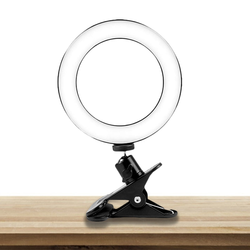 Black Circular Shade Mirror Lamp Minimalist Metallic USB LED Fill Lamp with Tripod Stand Clearhalo 'Cast Iron' 'Glass' 'Industrial' 'Modern wall lights' 'Modern' 'Tiffany' 'Traditional wall lights' 'Vanity Lights' 'Wall Lights' Lighting' 1781727