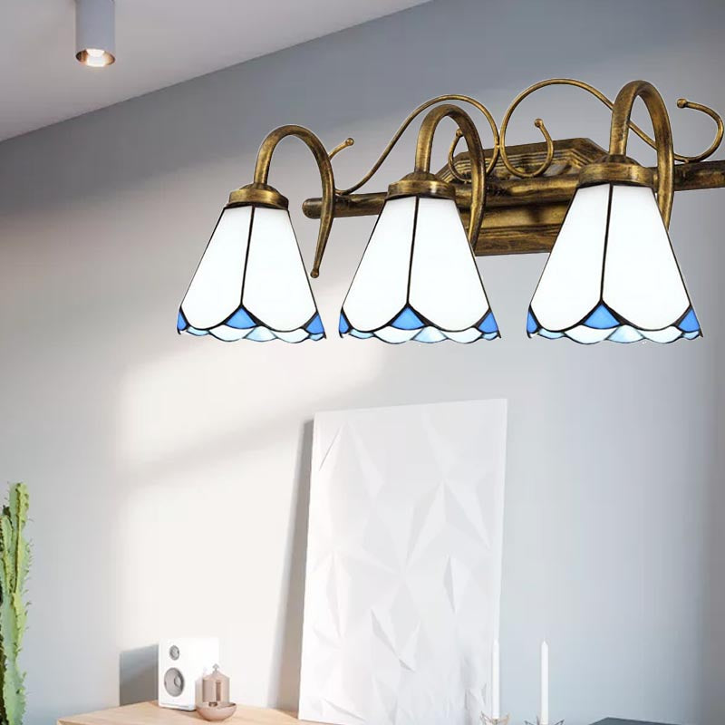 2/3 Lights Conical Wall Mount Light with White Glass Shade Vintage Double Vanity Light for Bathroom 3.0 White Clearhalo 'Industrial' 'Middle century wall lights' 'Tiffany wall lights' 'Tiffany' 'Wall Lamps & Sconces' 'Wall Lights' Lighting' 178175