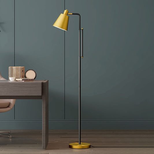 Modernist Tapered Standing Lamp Metallic 1-Light Living Room Reading Floor Light in Brass Clearhalo 'Floor Lamps' 'Lamps' Lighting' 1781754