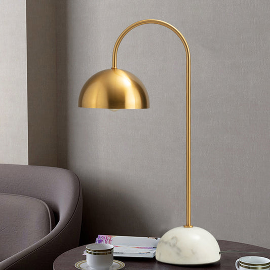 Metallic Dome Nightstand Lamp Minimalist 1 Bulb Brass Night Lighting with Curved Arm Brass Clearhalo 'Lamps' 'Table Lamps' Lighting' 1781761