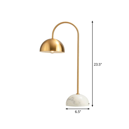 Metallic Dome Nightstand Lamp Minimalist 1 Bulb Brass Night Lighting with Curved Arm Clearhalo 'Lamps' 'Table Lamps' Lighting' 1781764