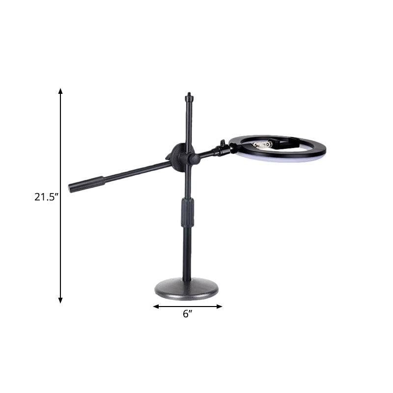 Round Shaped Iron Vanity Lighting Minimalist Black Finish LED Fill Light with Mobile Phone Holder Design Clearhalo 'Cast Iron' 'Glass' 'Industrial' 'Modern wall lights' 'Modern' 'Tiffany' 'Traditional wall lights' 'Vanity Lights' 'Wall Lights' Lighting' 1781768