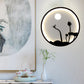 Metallic Round Wall Mounted Light Asian Style LED Wall Mural Lamp with Moon and Bird/Lotus Pattern in Black Clearhalo 'Wall Lamps & Sconces' 'Wall Lights' Lighting' 1781778